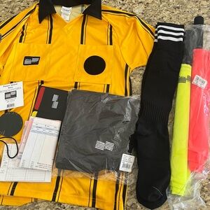 10pc USSF referee Kit: Men's USSF Gold Stripe Shirt (S), USSF Black shorts (M)